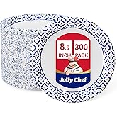 JOLLY CHEF 300 Count 8.5 Inch Paper Plates, Soak-Proof, Cut Proof, Disposable Heavy Duty Plates for Everyday Use, Picnic, Family Gatherings, Parties