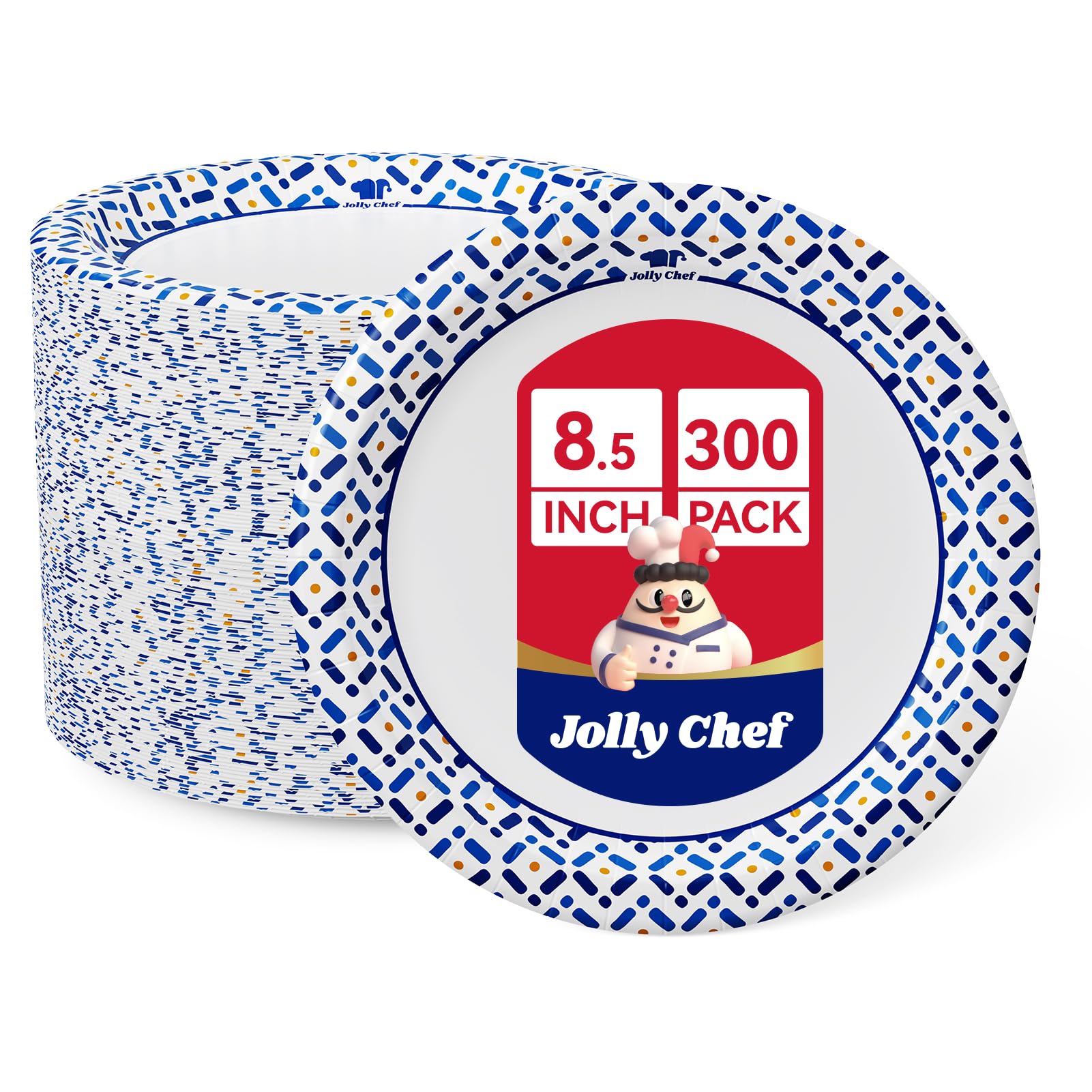 Photo 1 of JOLLY CHEF 300 Count 8.5 Inch Paper Plates, Soak-Proof, Cut Proof, Disposable Heavy Duty Plates for Everyday Use, Picnic, Family Gatherings, Parties