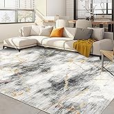 GarveeHome Washable Rugs 9 x 12 Rug for Living Room Modern Rug Abstract Non Slip Large Area Rug Soft Non Shedding Throw Rugs Stain Resistant Carpet for Bedroom Office Dining Room Grey/Gold 9 ft x12 ft