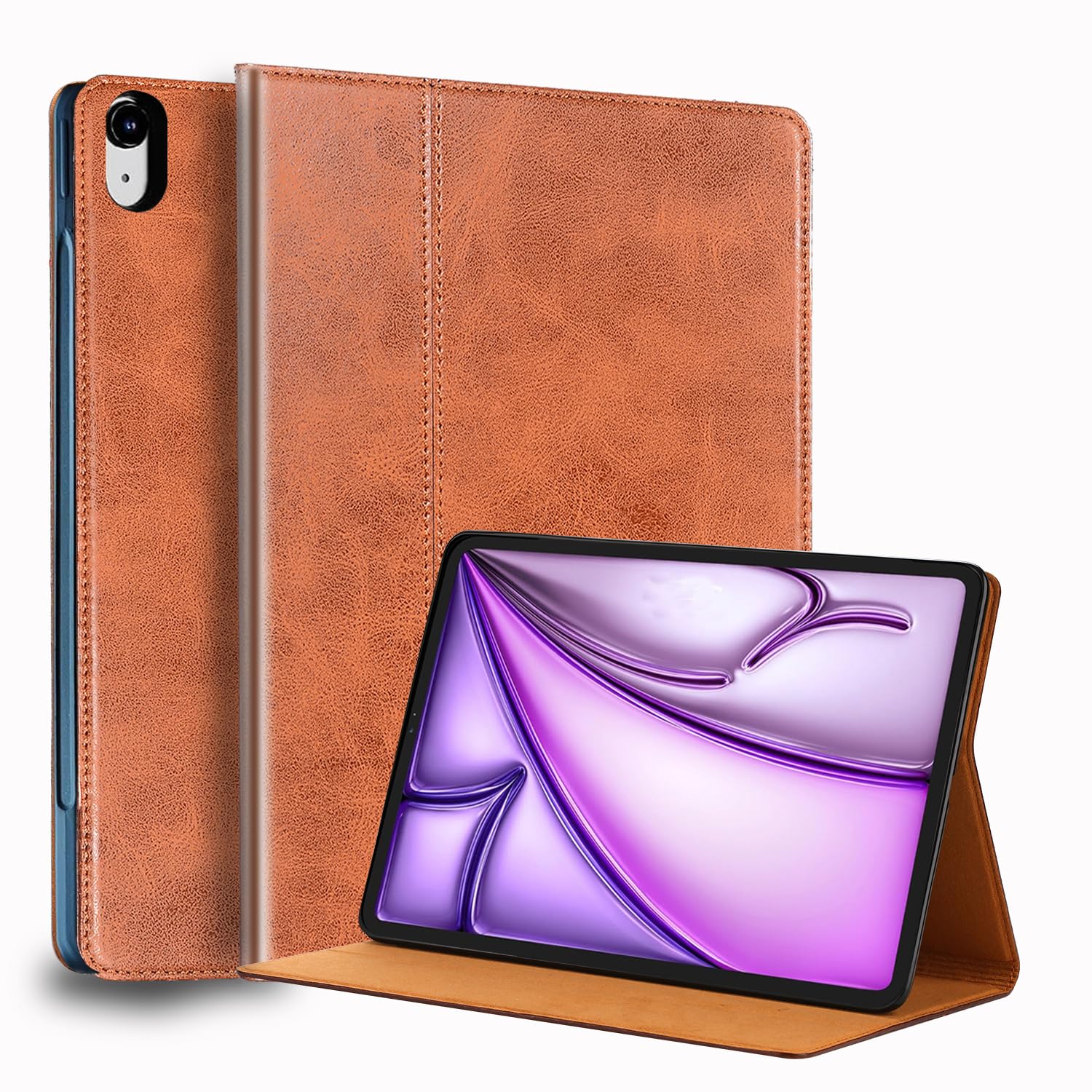 Photo 1 of NANRUIL for Ipad Case Air 13-inch M3/M2 2025/2024(Model:A3268/A3269/A2898/A2899) Genuine Leather Cover Protective Shell,Auto Wake/Sleep.Brown
