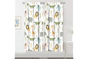 MESHELLY Nursery Safari Animals Curtains 29 (W) X 63(H) Inch Rod Pocket Baby Boy Kids Woodland Jungle Lion Elephant Printed Curtains for Living Room Bedroom Window Drapes Fabric