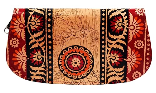ZINT Womens Batik Paisley India Handmade Shantiniketan Leather Multicolour Wallet Clutch Purse