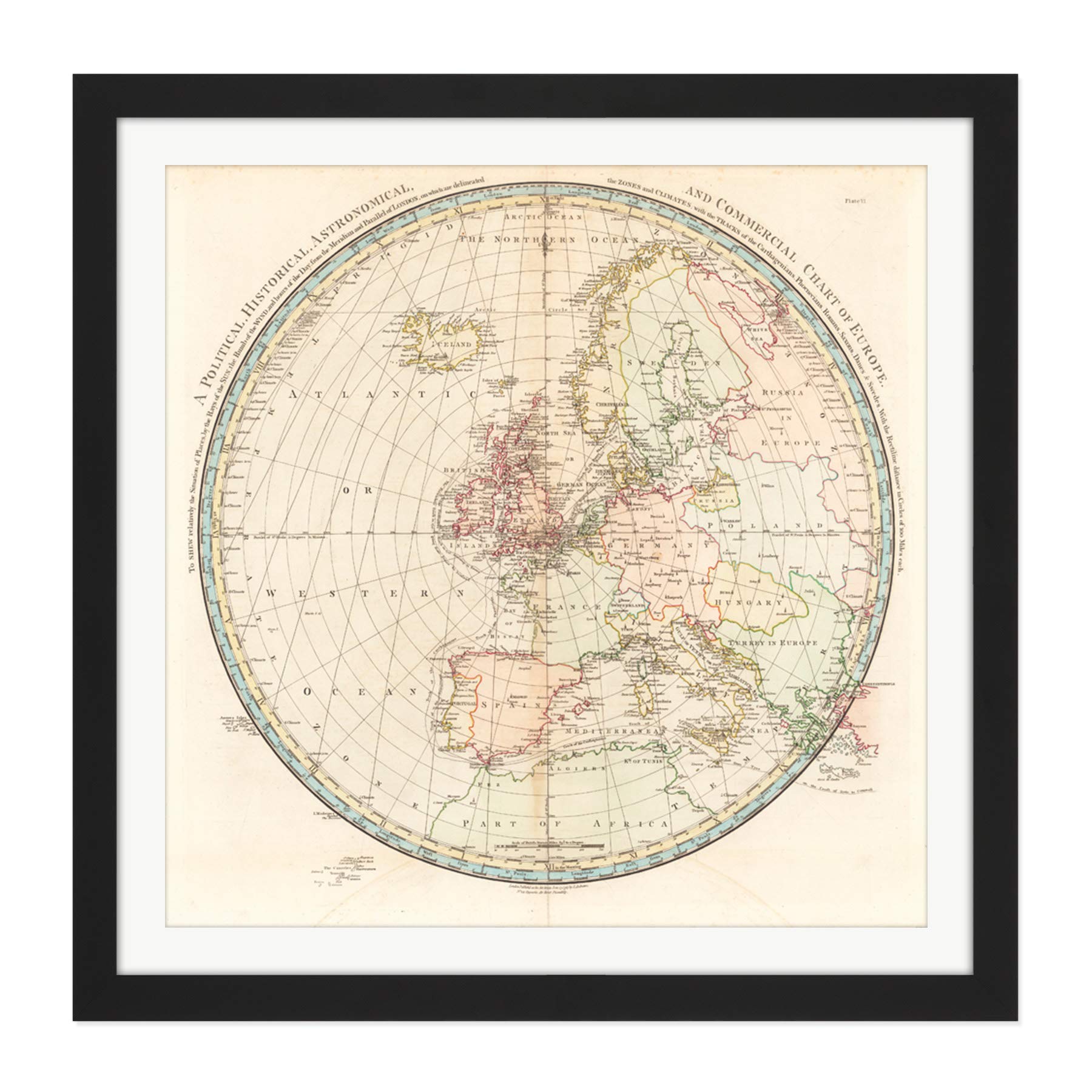 Artery8 Map Andrews 1797 Political Historical Commercial Europe Square Wooden Framed Wall Art Print Picture 16X16 Inch