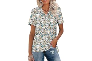 Ivicoer Womens V Neck Short Sleeve Polo Shirts Button Down Collared Tops Work Tunic Blouses Business Casual
