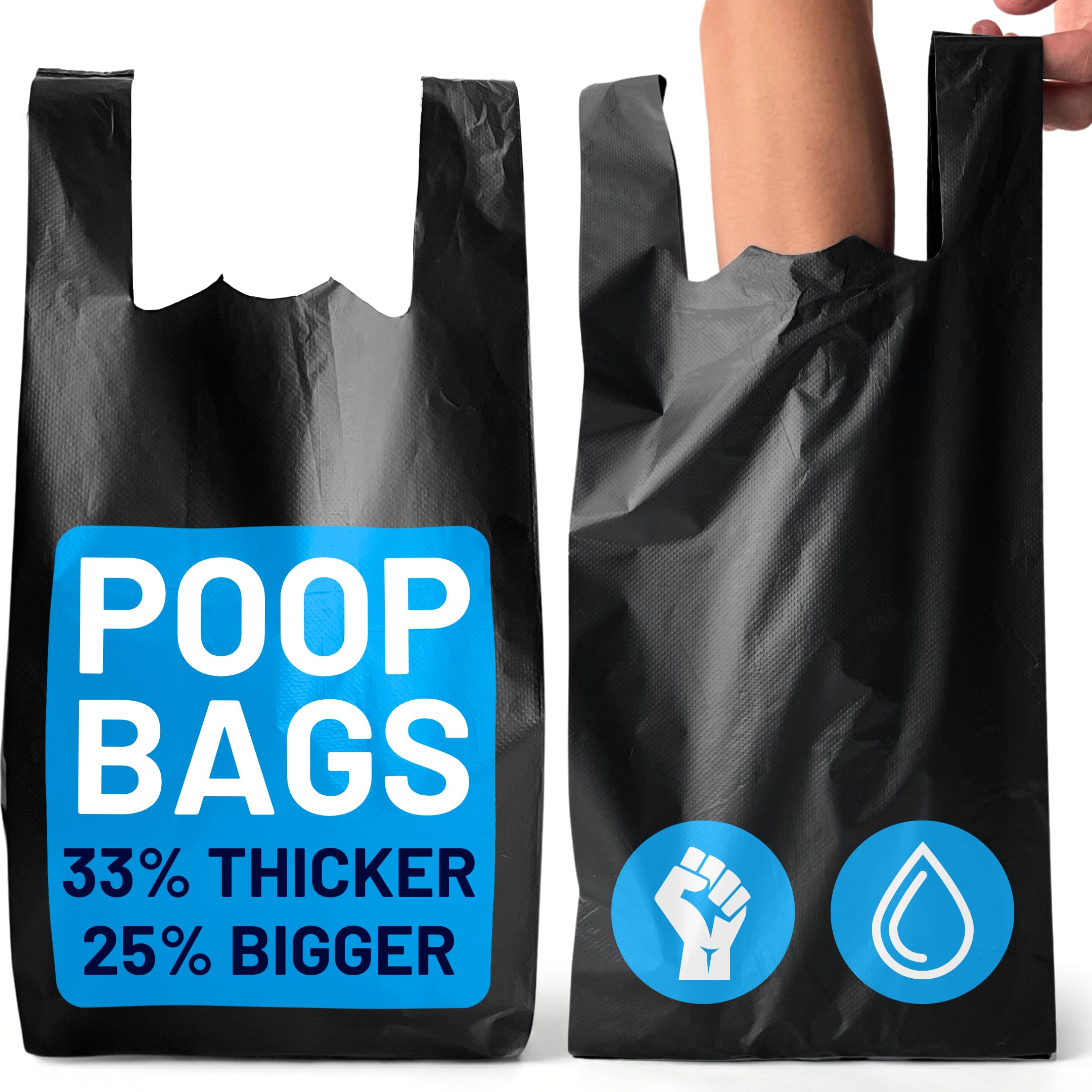 XLarge Dog Poo Bags - 1000 Pack, 33% Thicker & 25% Larger Poop Bag with Easy Tie Handles, 100% Leak Proof, Odour Free Pet Waste Disposal, Discreet Opaque Black