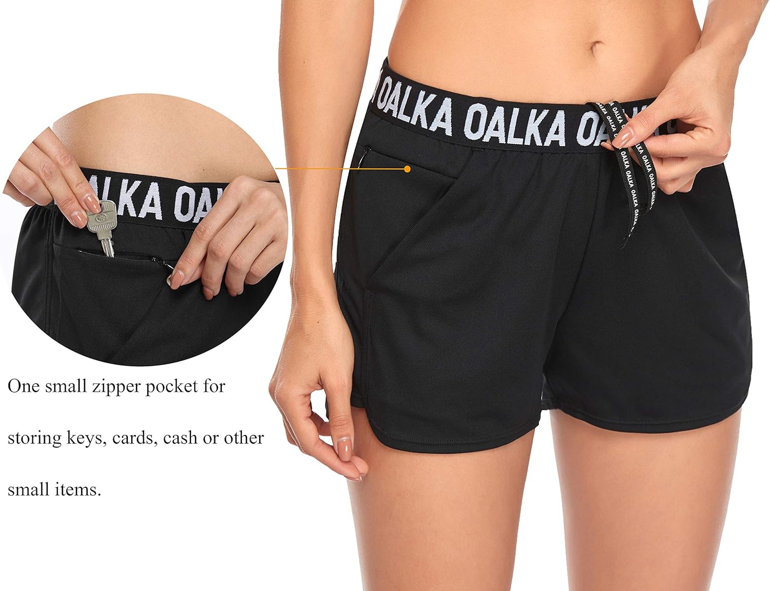 Oalka Women's Running Shorts Workout Athletic Fitness Side Pockets Gym Shorts: Clothing