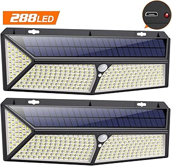 Solarlampen Fur Aussen Mit Bewegungsmelder 288led Mit Usb Wiederaufladbar Vooe Solarleuchten Fur Aussen 2500 Lumen Solar Wasserdichte Wandleuchte Solar Aussenleuchte Solarlicht Fur Garten 2 Stuck Amazon De Beleuchtung