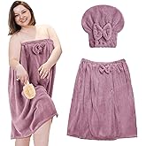 Xtinmee 1 Sets Plus Size Towel Wrap for Women with Hair Towel Bath Shower Wrap Dress Spa Bathrobe(Purple)
