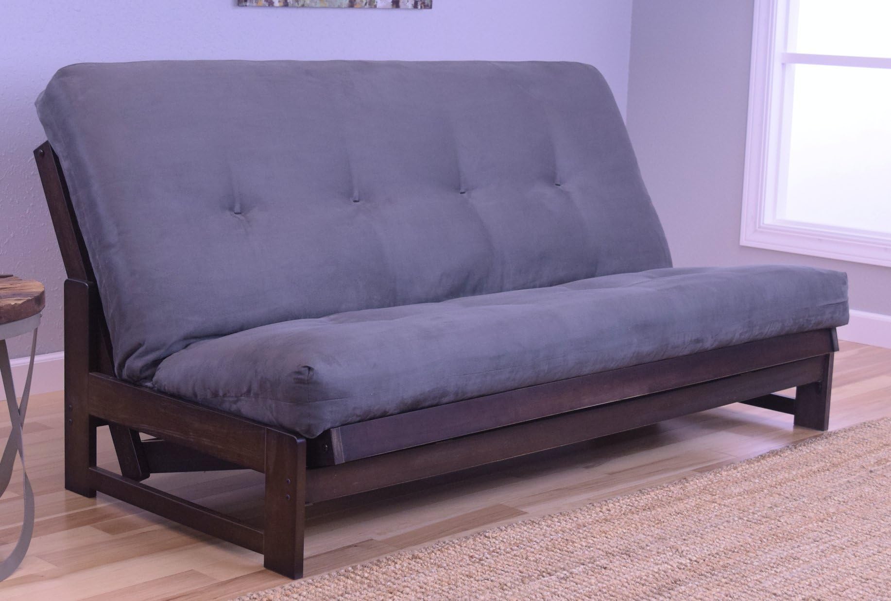 Futon Mattress and Frame Aspen Reclaimed Mocha Finish and Grey Microfiber Fabric