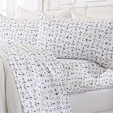 Great Bay Home 3-Piece Twin Coastal Microfiber Sheet Set - Nautical-Printed, Ultra-Soft Sheets - Beach-Themed Bedding Sheets & Pillowcases (Anchor)