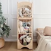 Fodoss Stuffed Animal Storage, Wooden Toy Storage Organizer with Arched Base, Detachable Bars & Lockable Wheels, 16.5" D x 16.5" W x 51.6" H