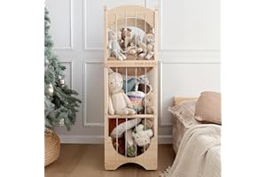 Fodoss Stuffed Animal Storage Organizer - Wooden Plushies Storage Holder with 360° Wheels, Large Teddy Bear Zoo Cage for Kids Toddler Room