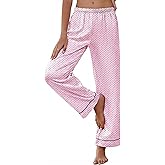 Ekouaer Womens Silk Satin Pajama Pants Soft Loose Lounge Pants Lightweight Elastic Waist Wide Leg Pj Bottoms with Pockets