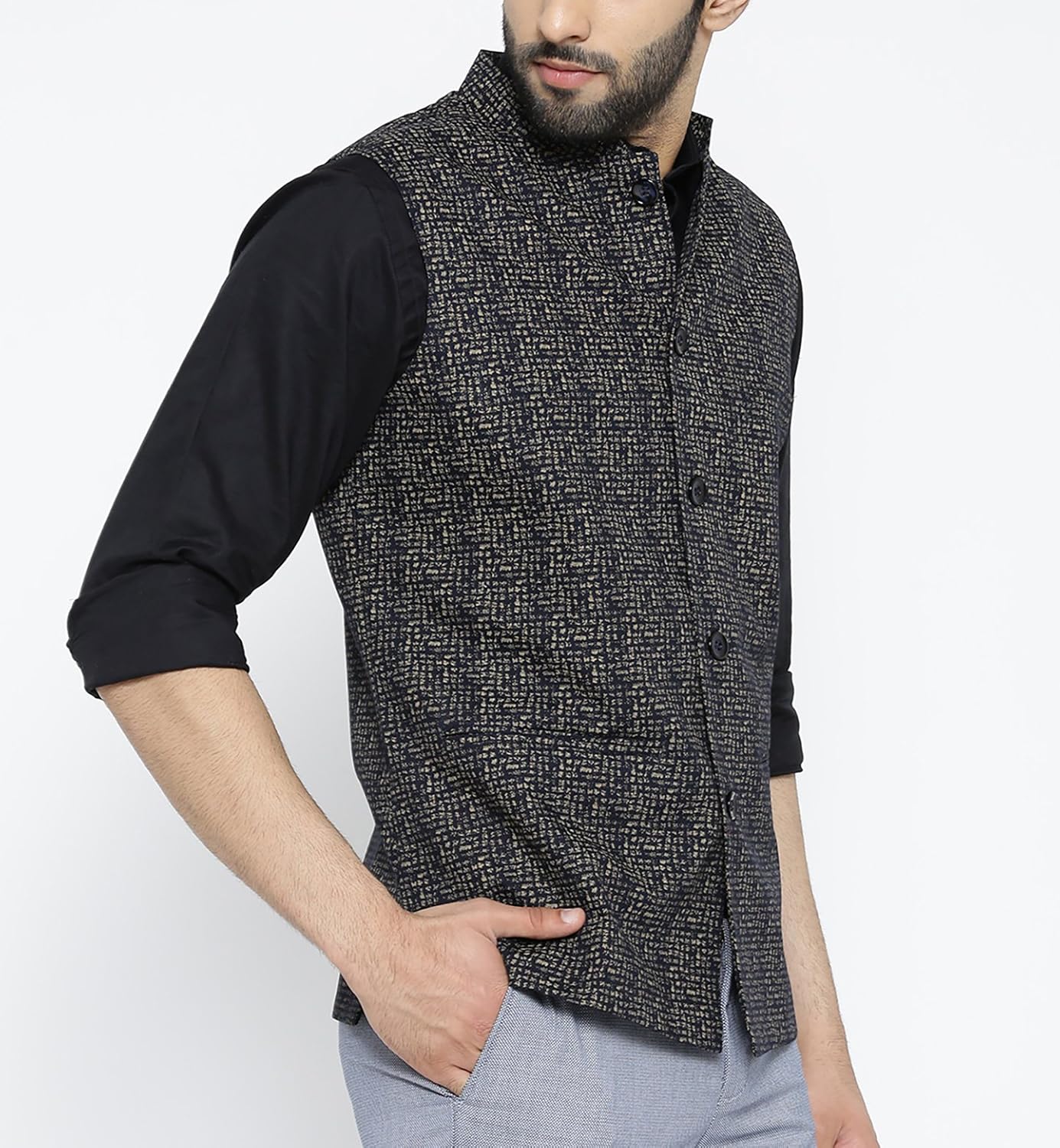 shaftesbury london men's cotton nehru jacket