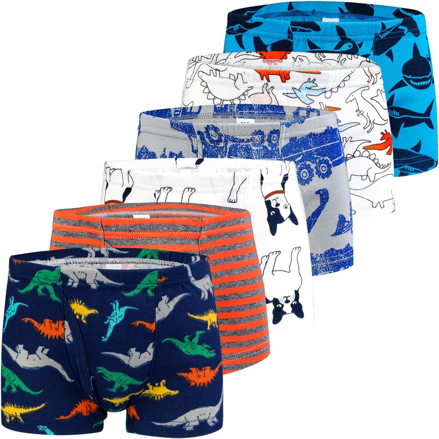 Boys Underwear, Dinosaur Truck Toddler Boys Boxer Shorts Briefs 6 Pack Baby Kids Cotton Underpants 2-9 Years