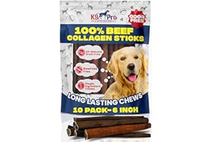 K9 PRO INTRODUCTORY OFFER Dog Chews Collagen Sticks For Dogs - 6 Inch 10 Pack - Odor-Free Long Lasting Bully Sticks Alternative Non Rawhide Treat Best Beef Chew Treats For Small Medium & Some Large Dogs