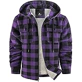 WENTTUO Mens Plaid Full Zip Hoodie Warm Flannel Shirt Jacket Fleece Lined Outerwear Coat with Hood