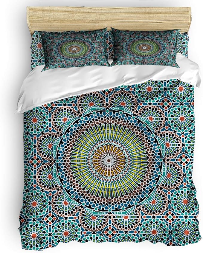 4 Piece Bedding Duvet Cover Set Arab Ethnic Swirl Floral