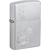 Zippo Lighter: Engraved Flower and Butterfly - Satin Chrome 81631
