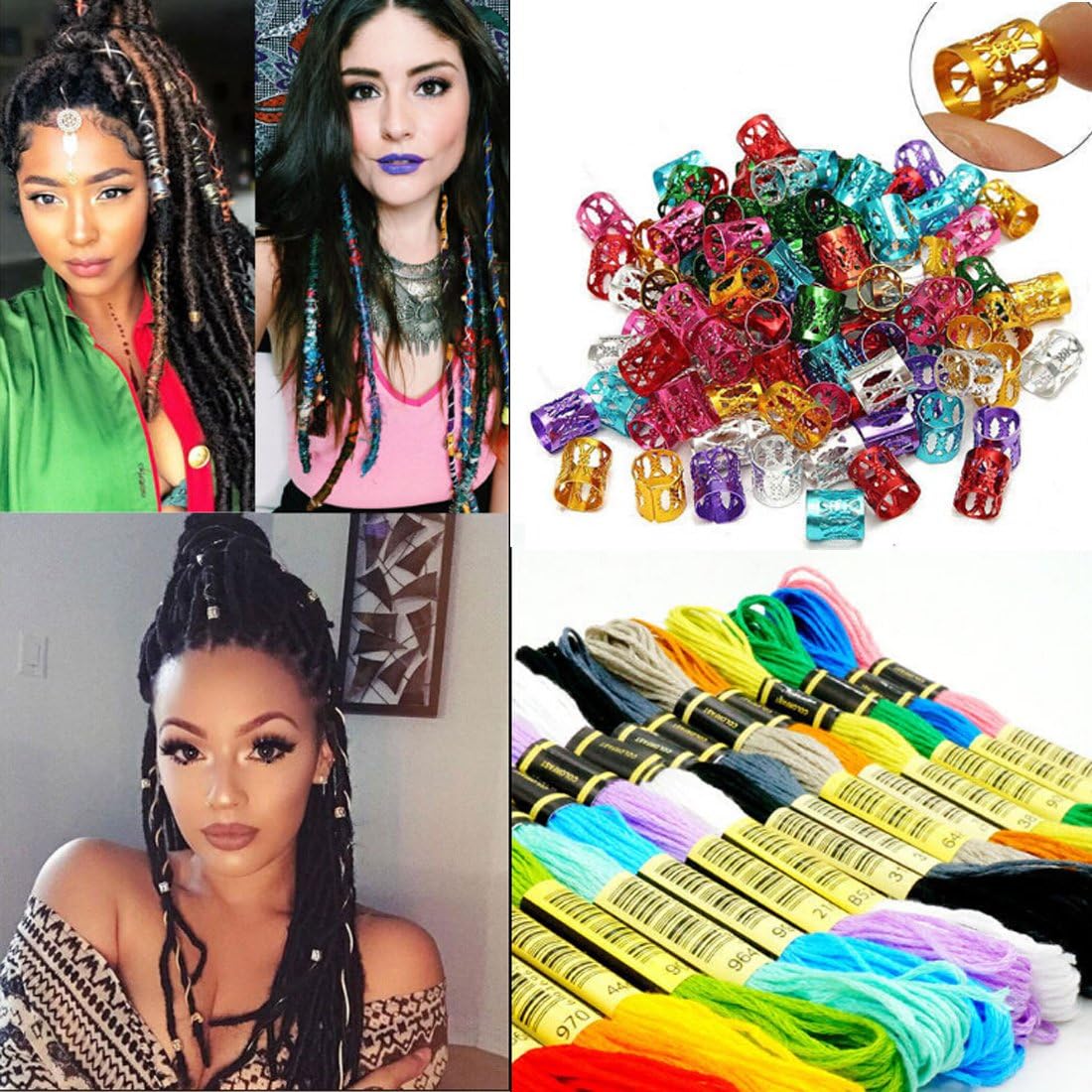 Creamily 14 Colors Magic Hair Strings Box Braids Hair Deco Styling Hair Braid Accessories with Dreadlock Beads Micro Rings