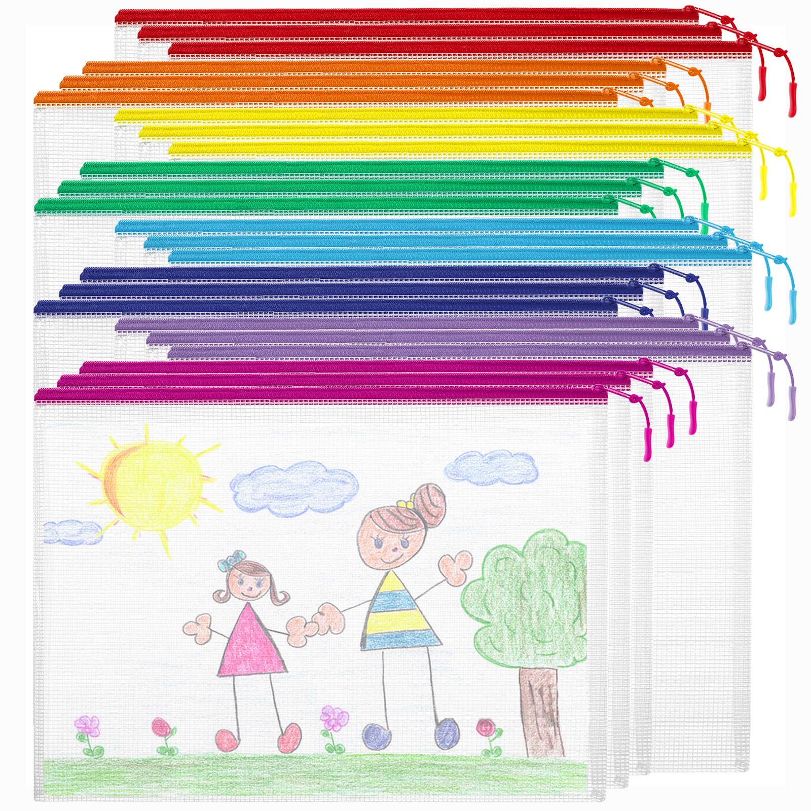 Photo 1 of 24pcs Mesh Zipper Pouch Bags Puzzle Storage Bags, A4 13x9 Inches Large Reusable Zipper Pouches for Classroom Organizing Board Game Home Organization