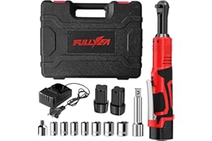 FULLYEA Cordless Electric Ratchet Wrench Set, 40 Ft-lbs, 550 RPM Power Ratchet,16.8V electric ratchet 3/8" drive with Variable Speed, 1/4" Adapter, LED Light, 2*2.0Ah Li-ion Batteries and Fast Charger