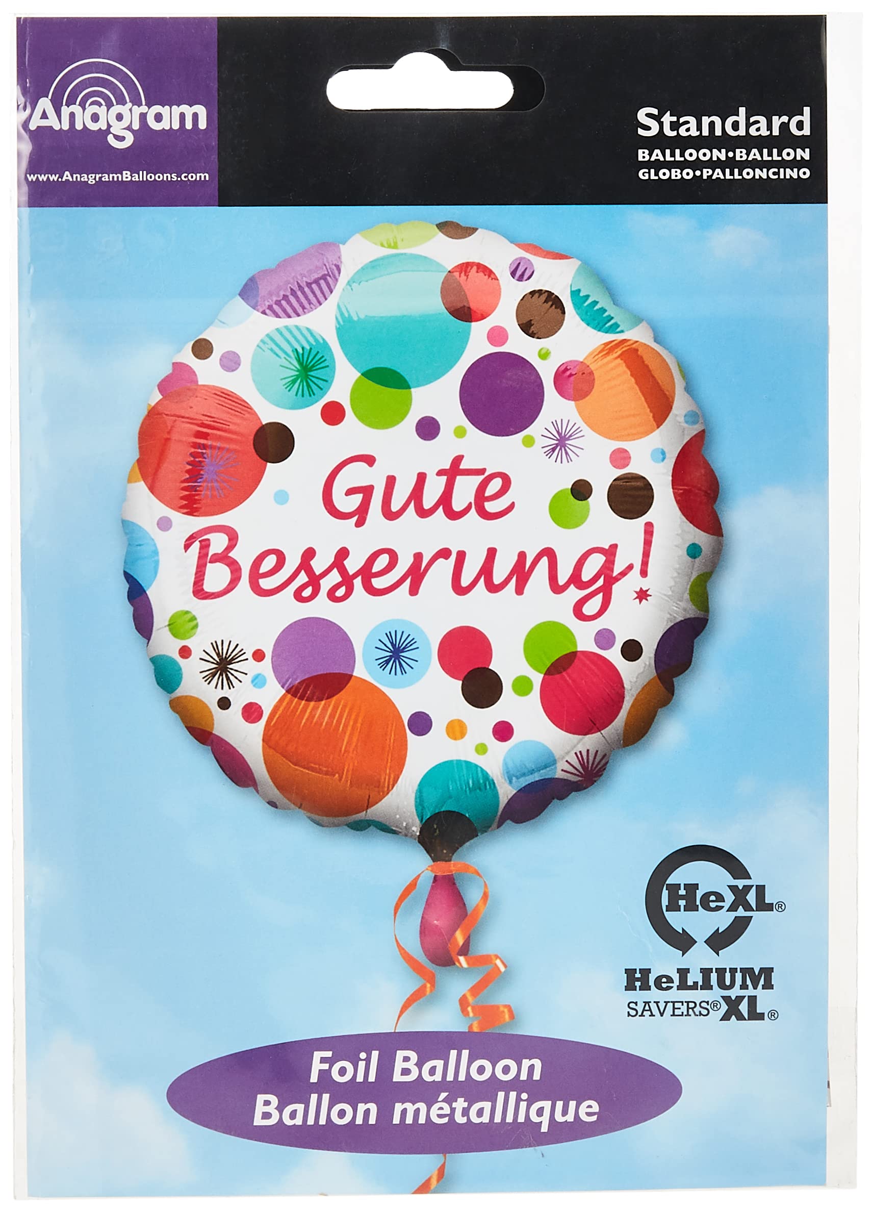 Amscan 2964201 Standard Foil Balloon Get Well Soon, Round, Diameter 43 cm, Volume 13 Litres, Helium Balloon