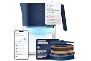 LARQ PureVis 3-in-1 Water Pitcher – Purifier, Filter & Tracking, 8-Cup Water Purifier Pitcher with Advanced Filter for Clean & Crisp Water – Removes Chlorine, PFAS, Lead & More – Monaco Blue