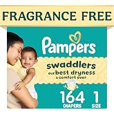 Swaddlers Diapers, Size 1 (8-14 lbs), 164 Count, Fragrance Free, Hypoallergenic, Absorbent, Pediatrician Recommended, Skin Safe