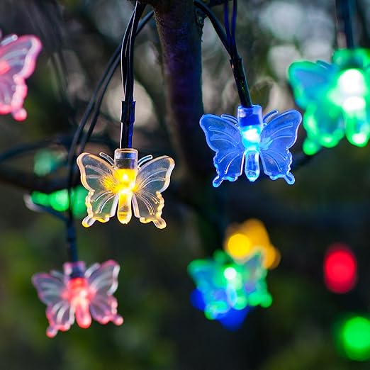 30 Multi Coloured LED Butterfly Solar Garden Fairy Lights by Lights4fun Amazon.co.uk Garden