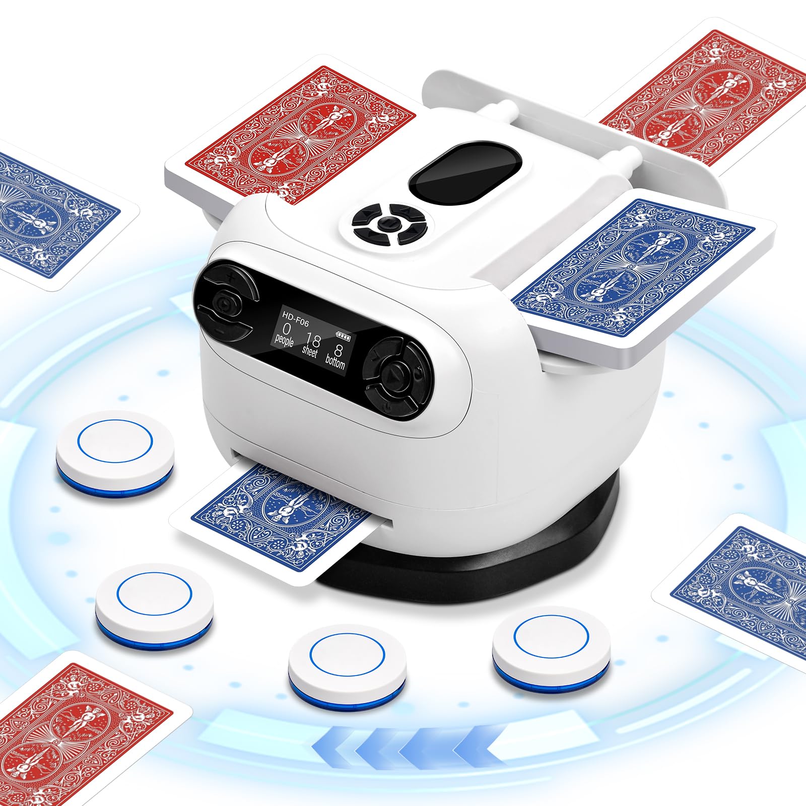 Pakinui Card shuffler and dealer machine 2-in-1, rechargeable automatic card dealer machine, automatic card shuffler with 360° rotation, for games such as UNO, blackjack and Texas Hold'em