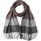 100% Cashmere Plaid Tassel Scarf for Women and Men, Winter Warm Long Scarves, Large Travel Blanket Scarf Wrap in Gift Box