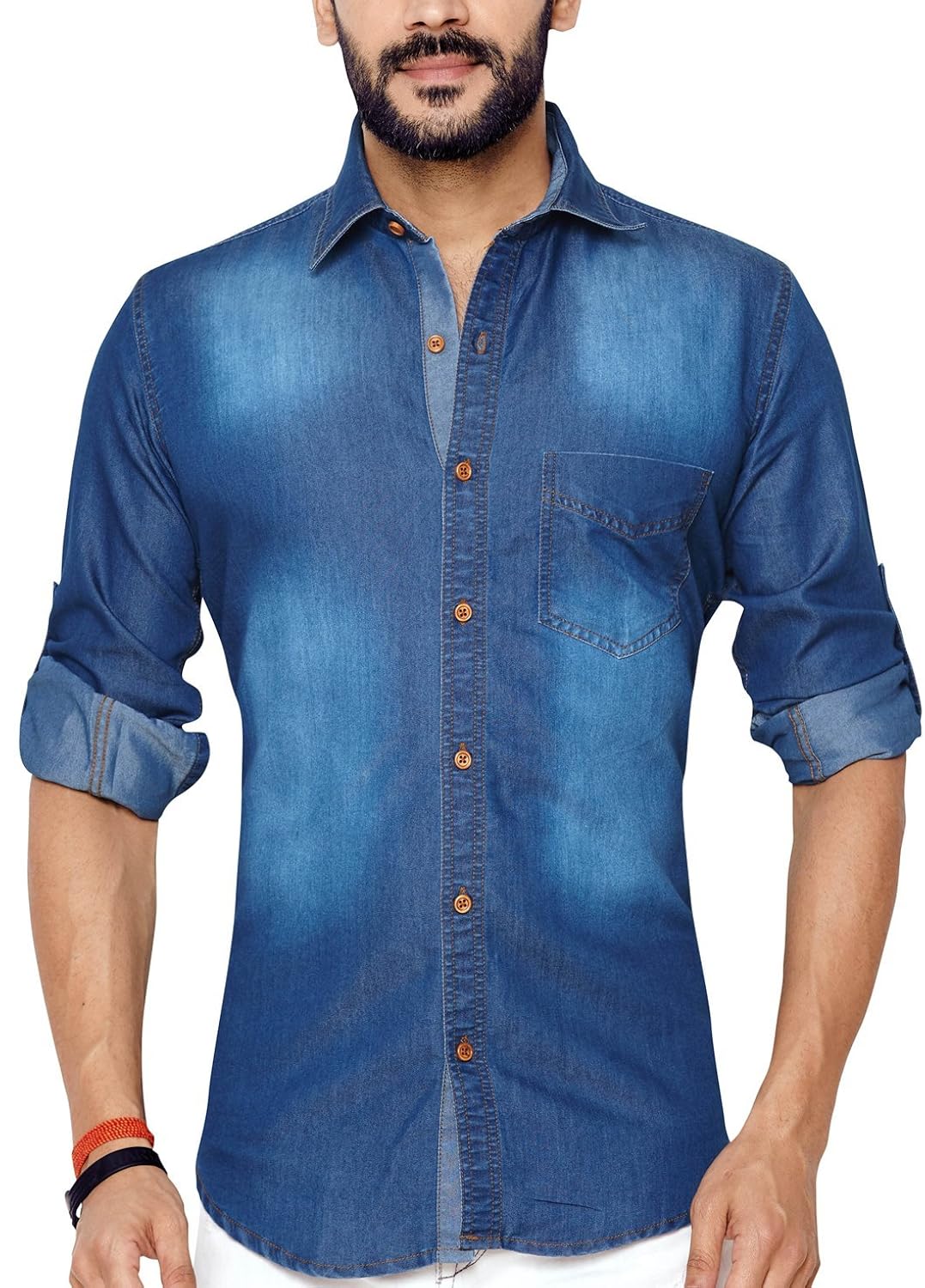 true united dark blue casual denim shirt for men