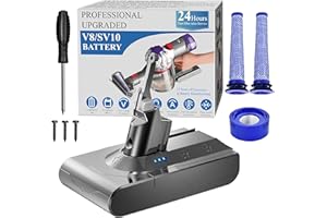 BOTKK Professional 8500mAh V8 Battery Replacement for Dyson SV10 V8 Animal Absolute Motorhead Fluffy Carbon Fiber Handheld/Stick Vacuum Cleaners 3 Filters and 3 Screws Included