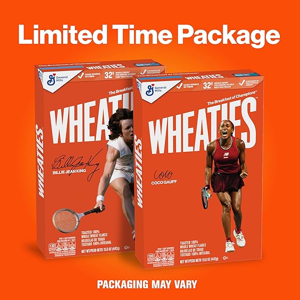 WHEATIES BREAKFAST CEREAL, BREAKFAST OF CHAMPIONS, 100% WHOLE WHEAT FLAKES, 15.6 OZ