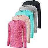Star Vibe 5-Pack Girls Long Sleeve Athletic Shirts Dry Fit Crew Neck Active Performance T-Shirts for Kids Teens Workout Tops
