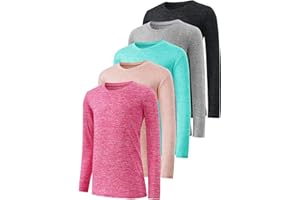 Star Vibe 5-Pack Girls Long Sleeve Athletic Shirts Dry Fit Crew Neck Active Performance T-Shirts for Kids Teens Workout Tops