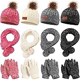 Liitrsh 12 Pcs Kids Winter Knitted Kids Winter Beanie Hat Scarf Gloves Set, Warm Boy Girl Pom Hat Scarf Gloves for 5-12 Years