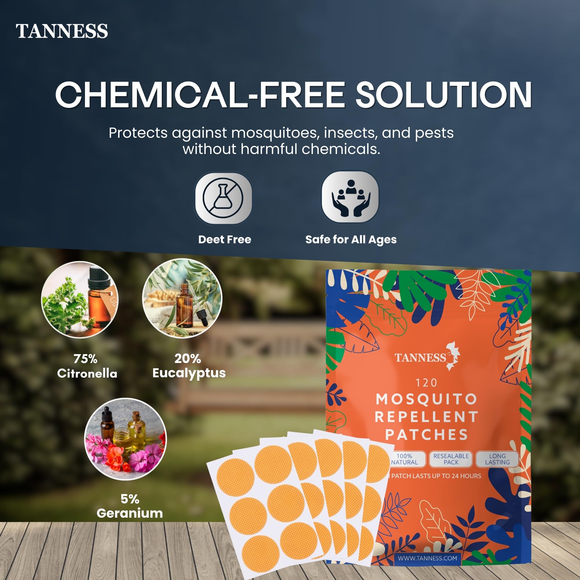 Tanness Mosquito Patches (x120) – Natural Insect Repellent, Designed to Repel All Types of Mosquito, Midge & Insects - The Mosquito Repellent Patches Offer 24 Hours Protection (2880 Hours per Pack)!