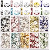 shynek 300 Pieces Rondelle Spacer Beads for Jewelry Making, 10mm Rhinestone Spacer Beads for Beaded Pens, Crystal Bead Spacers for Jewelry Making, Bracelets (10 Colors)