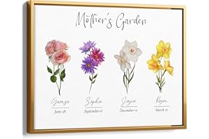 Mothers Day Gifts - Unique Gifts for Mom from Daughter Son with Birth Month Flowers and Names - Anniversary Christmas Birthda