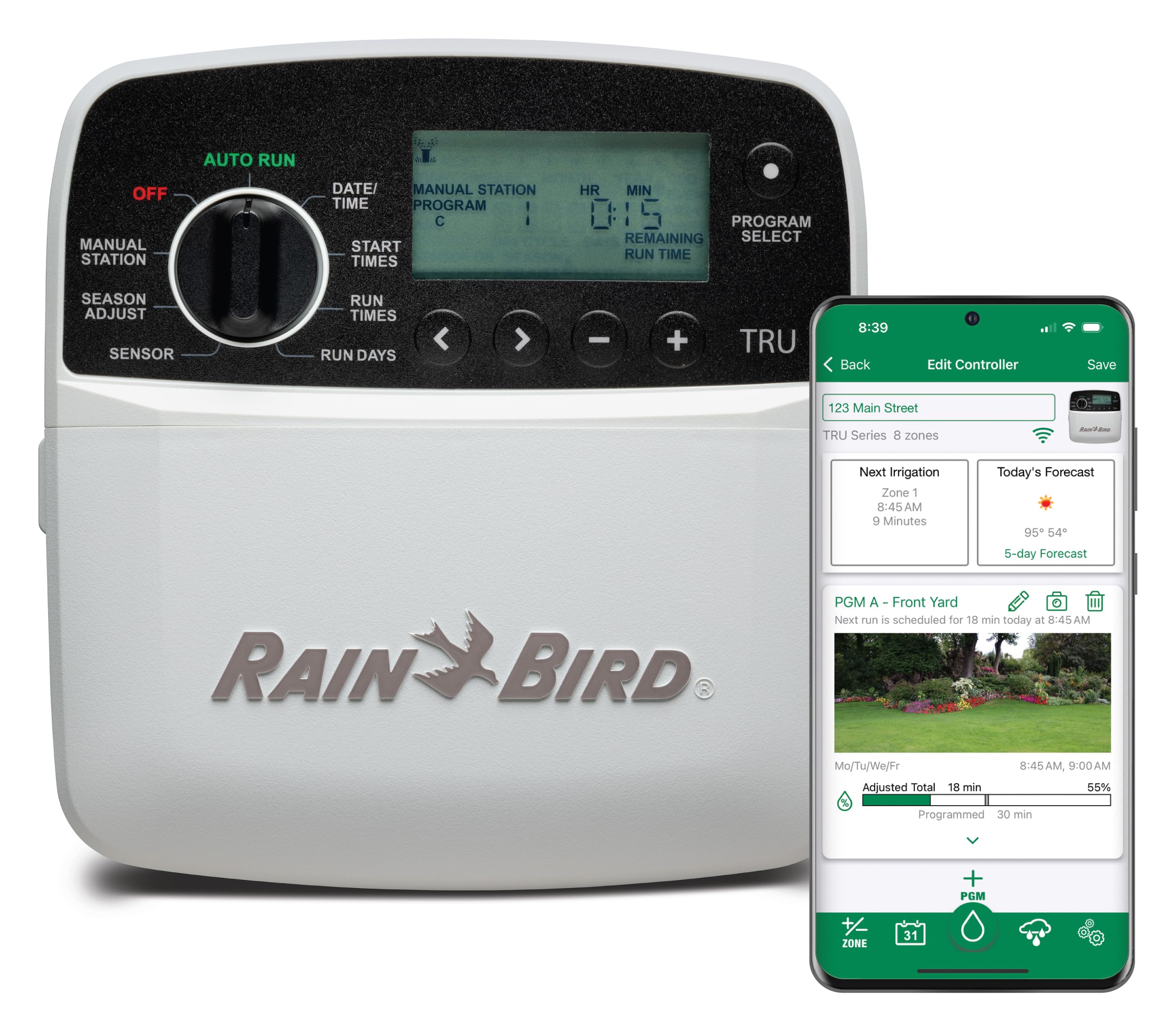 Photo 1 of Rain Bird TRU8IW Timer and Smart WiFi Module Bundle, Program-Based Indoor Irrigation Sprinkler Controller/Timer, 8-Zone/Station