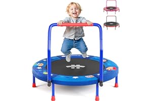 Happin® 36" Mini Foldable Toddler Trampoline for Kids with Height-Adjustable Handle, Noise-Free Kids Trampoline Indoor with Super Safety Pad & Durable Steel Frame, Indoor/Outdoor