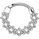 CM Crareesi Mania 16 Gauge Septum Ring 316L Surgical Steel Septum Clicker Rings Seven Clear CZ Daith Piercing Jewelry Daith Earrings Nose Rings Hoops