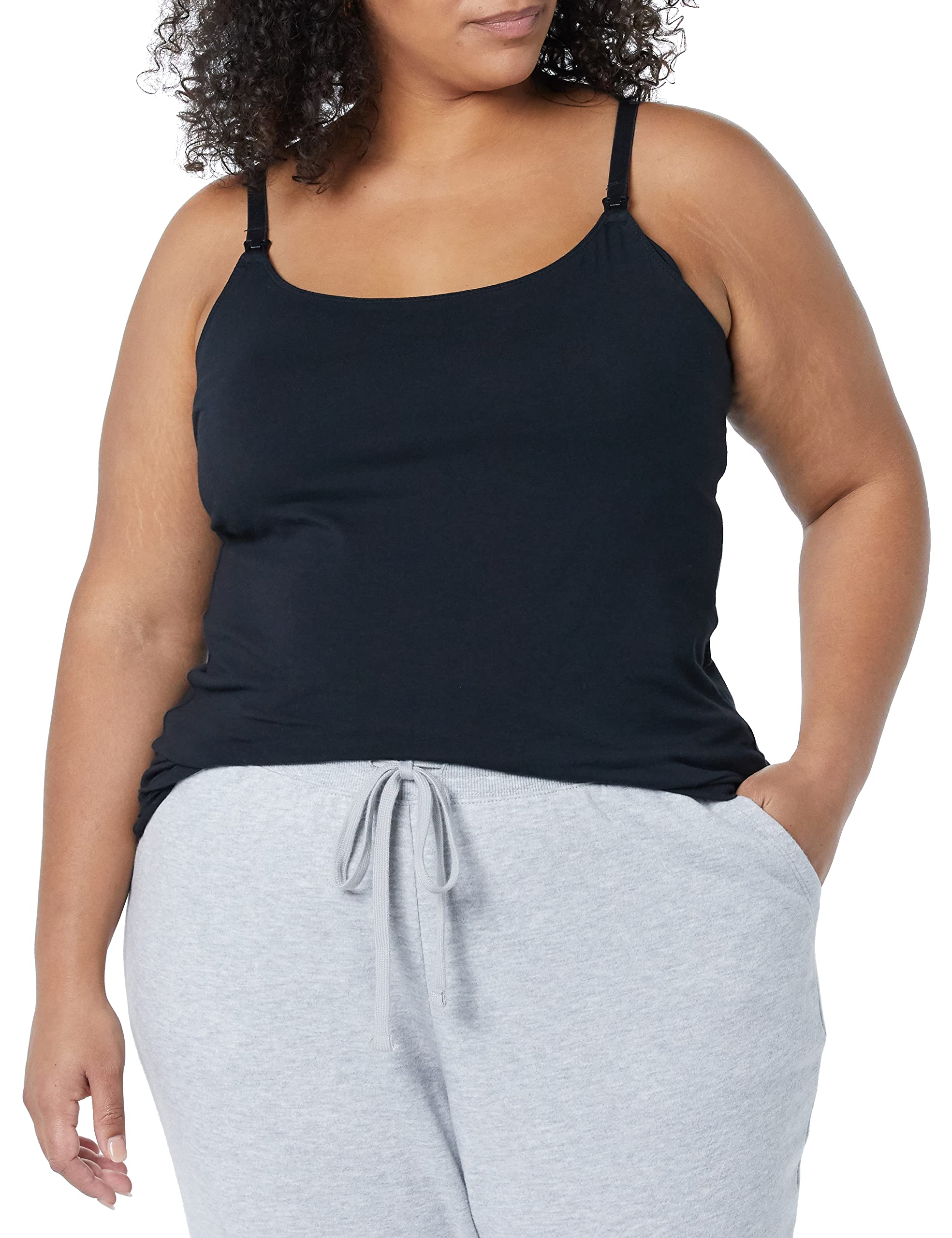 Amazon Essentials Women's Maternity Nursing Friendly Camisole with Adjustable Straps and Built-in Shelf Bra, Pack of 2