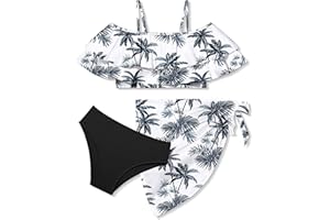 NAPU Girls Swimsuit Cold Shoulder Girls Bikini Set Tropical Girls Bathing Suit Teen Girls Swimwear with Wrap Beach Skirt