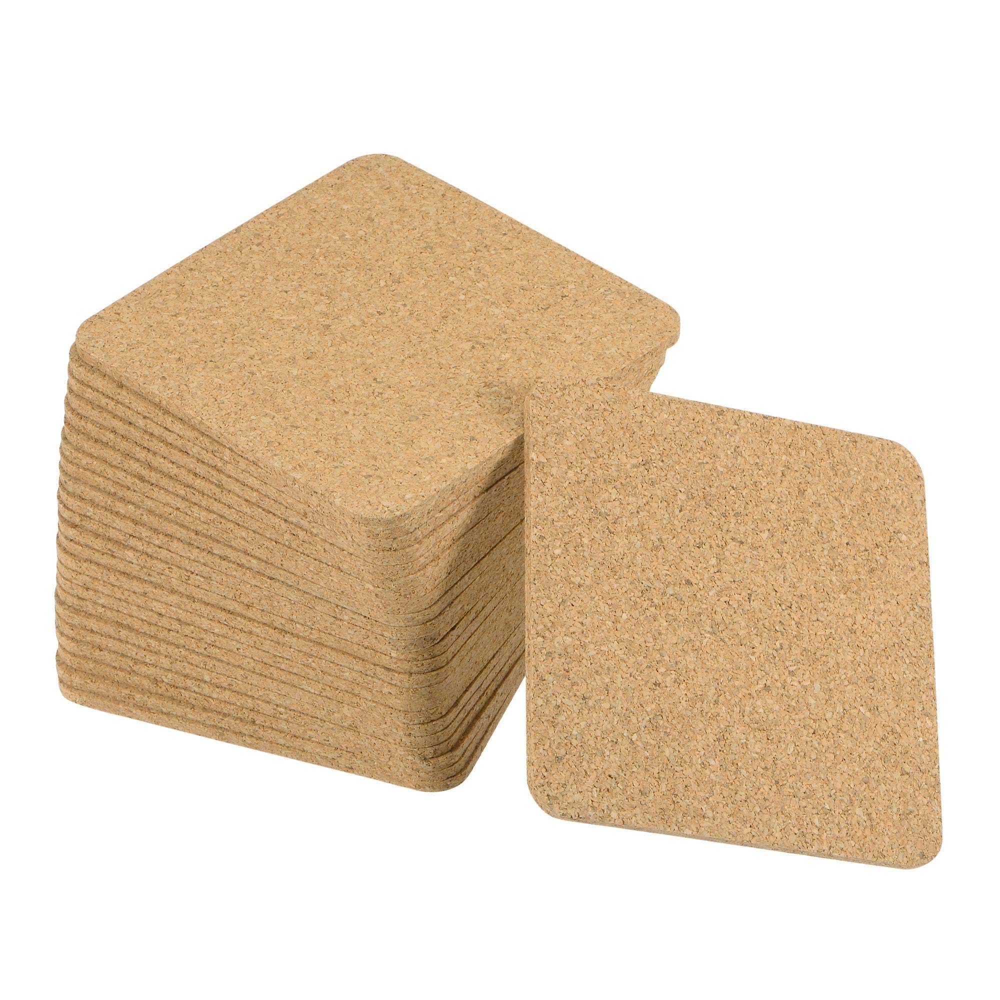 sourcing map Cork Coasters Wooden Trivet Drinks Mats, Square 3.5 x 3.5 Inch, 0.12 Inch Thick for Home Bar Kitchen Restaurant Lab, Yellow, Pack of 24