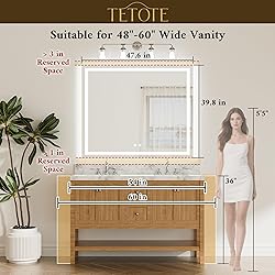 TETOTE 48 x 40 LED Lighted Bathroom Mirror with