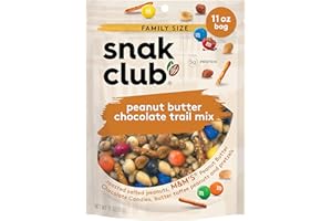 Snak Club Peanut Butter Chocolate Trail Mix with Peanuts, Peanut Butter M&M’S, Toffee Peanuts, and Pretzels, 11 oz Resealable Bag