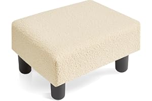 Poofzy Small Foot Stool, Rectangle Small Ottoman Foot Rest for Couch, Sherpa Ottoman Footstool with Legs, Footstools and Ottomans for Living Room and Bedroom (Beige)